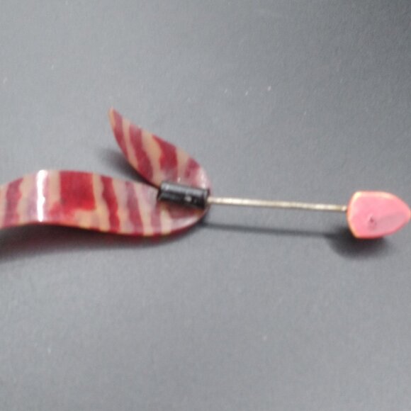 1930's Red Celluloid Rhinestone Lapel Jabot Pin with screw cap - Picture 3 of 5